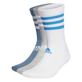 adidas Sportsocken Crew Cushion 3-Stripes (durchgehend gepolstert) weiss/grau/blau - 3 Paar